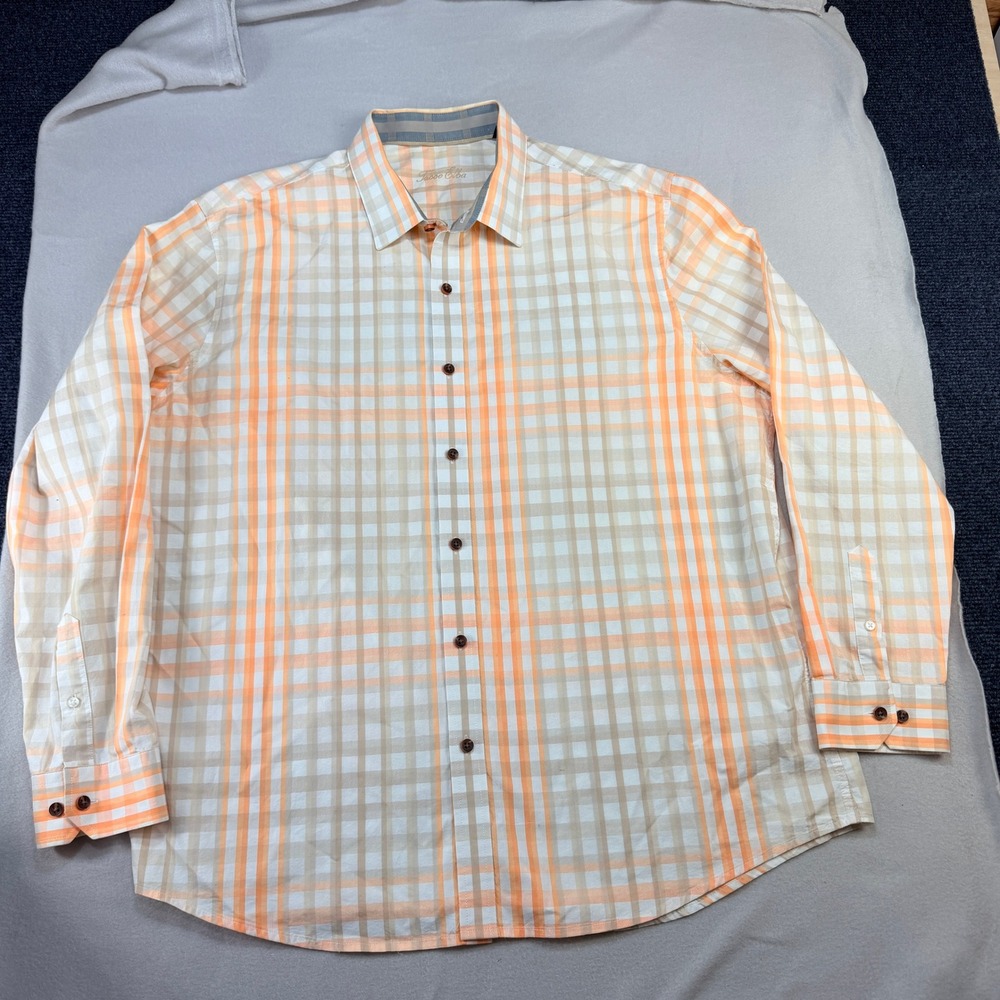 Tasso Elba Men XXL18/18.5 OrangePlaid Dobby Cotton Long Sleeve Button Down Shirt